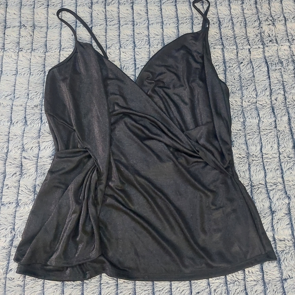 Libian Wrap front black shimmery‎ top 3XL